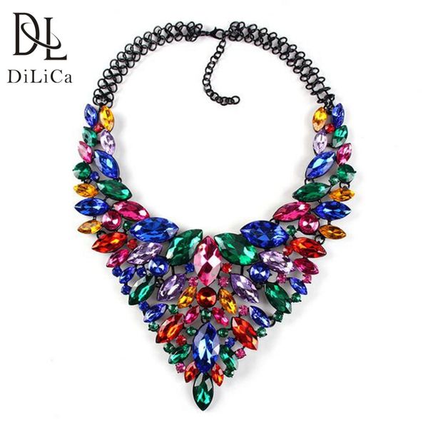 

dilica gorgeous crystal statement necklace women charms choker necklaces & pendants party jewelry naszyjnik bib necklace, Golden;silver