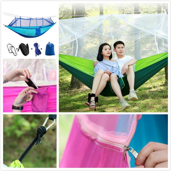 

new arrive portable summer field camping hammock chair with mosquito net nylon garden hanging swing outdoor comfortable leisure bed