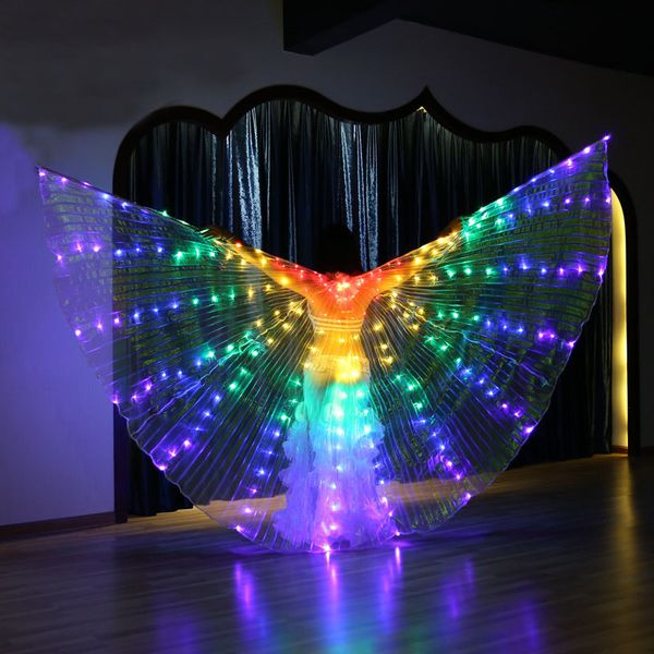 

large colored belly dance led wings butterfly dancer costume for women glowing oriental bellydance dancing accessory lite, Black;red