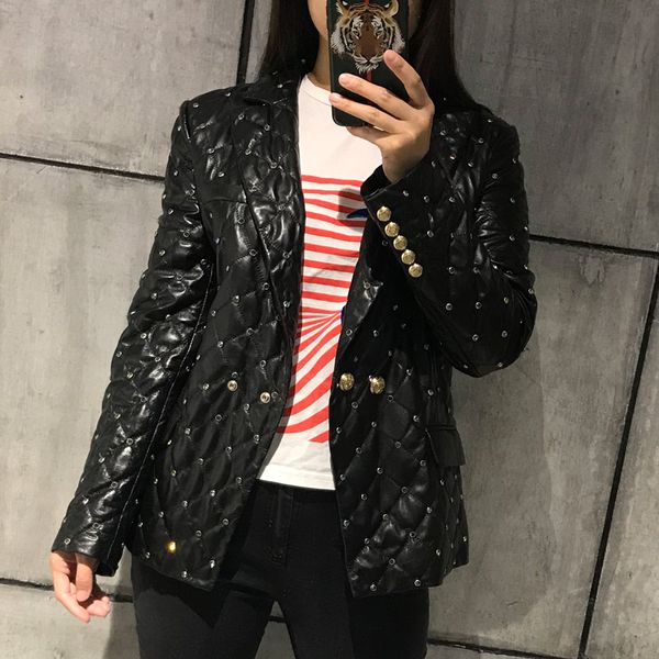 

ladies real leather blazer women genuine leather jacket sheepskin coat, Black
