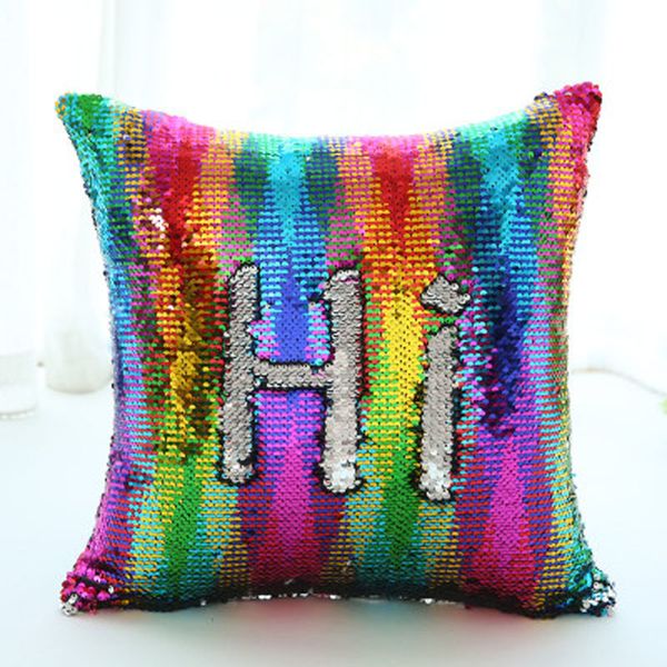 Meijuner Diy Mermaid Sequins Cushion Cover Magical Colorful Throw
