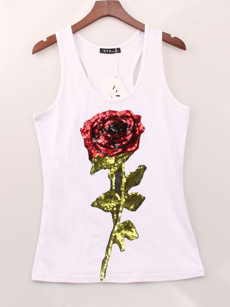

Женщина топы летние футболки для женщин рукавов блестками цветок розы футболка ж