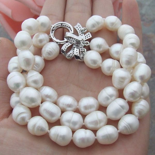 

8'' 3 strands white rice pearl bracelet, Black