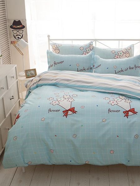 

4 pcs mingfei bedding set lovely fresh flowers leaves cozy soft duvet cover set