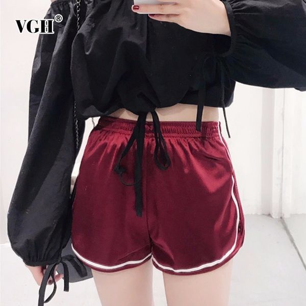 

vgh summer casual shorts for women 2018 striped elastic high waist split female shorts korean fashion clothing new, White;black