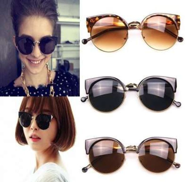 

new fashion vintage cat eye sunglasses women designer retro super round circle semi-rimless sun glasses gafas oculos de sol feminino, White;black
