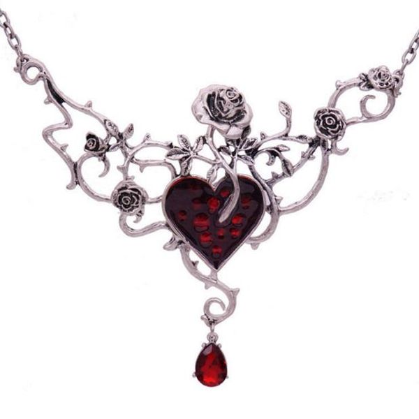 

popular goth punk halloween vintage rose vine red dripping nectarine crystal necklace the new 2018 sell, Silver