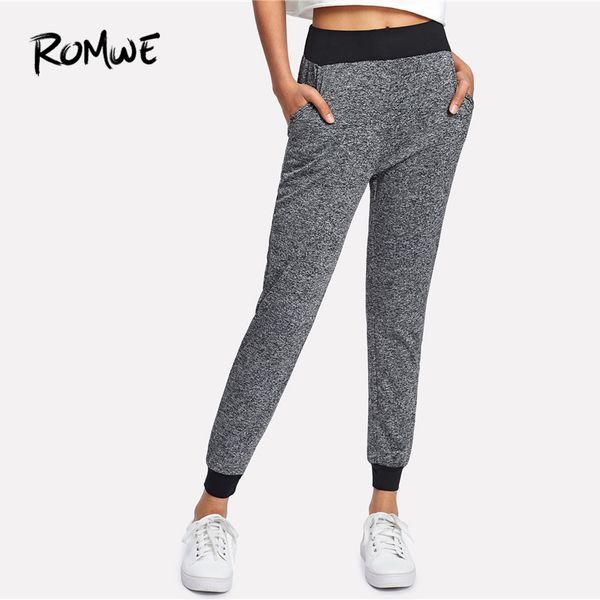 

romwe sport grey women fitness running pants 2018 outdoor stretchy gym jogging sport leggings trousers female yoga running pants, Black;blue