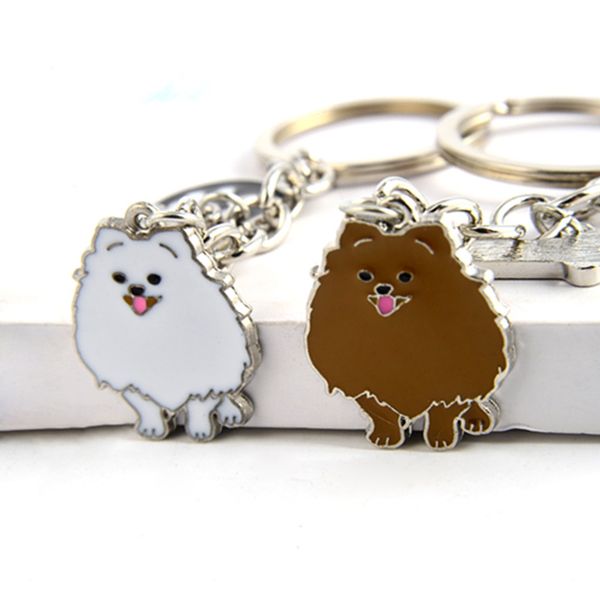

pomeranian dog pendant key chains for women girls men silver color alloy pet bag charm key ring male female car keychain keyring