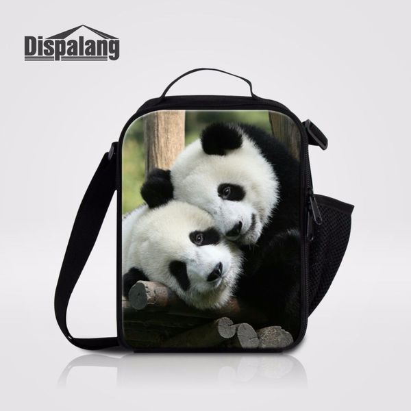 

dispalang stylish thermo lunch bag funny panda print reusable lunch containers small lunchbox for children lancheira picnic bag, Blue;pink