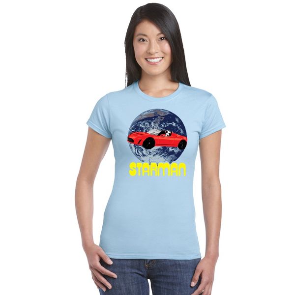 

women elon musk spacex to mars starman car t-shirt astronaut heavy falcon rocket tshirt homme tesla roadster tee starmanx basic t shirts, White