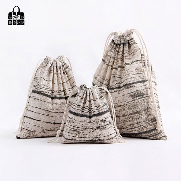 

1 pcs vintage wood grain cotton linen dust cloth bag clothes socks/underwear shoes receive bag home sundry kids toy storage