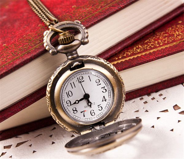 

new arrive fashion vintage retro bronze quartz pocket watch pendant chain necklace for women gift 1 pcs, Slivery;golden