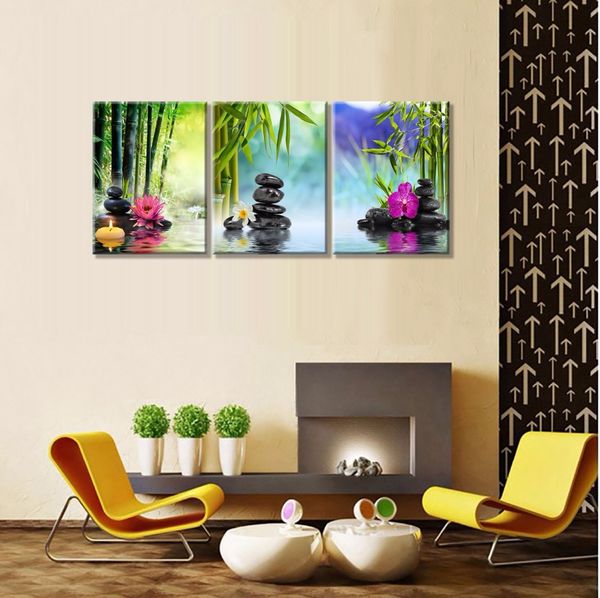 

zen paintings spa stone green bamboo pink waterlily and frangipani pictures on canvas wall art framed modern decor paintings art