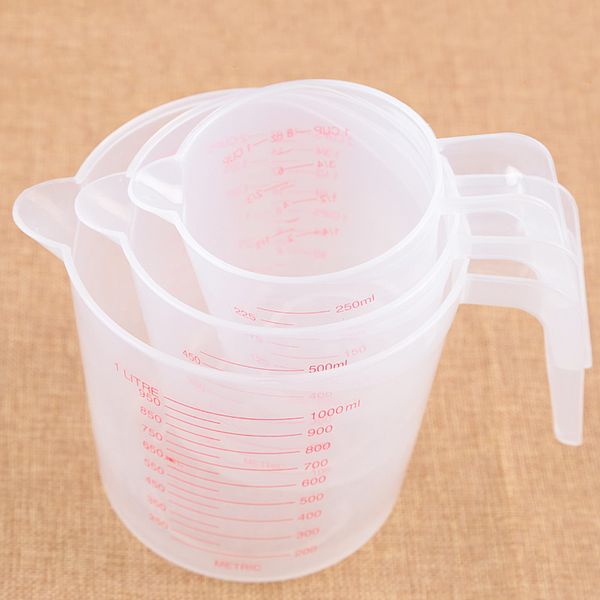 

250/500/1000ml plastic measuring cup clear scale show transparent mug +handle pour spout 3 sizes measuring device lz1697