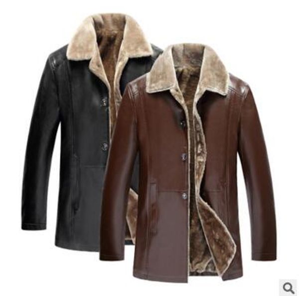 Inverno muito quente grosso casacos de couro de pele sintética casual reunindo PU longo jaqueta de couro roupas masculinas tamanho L-5XL