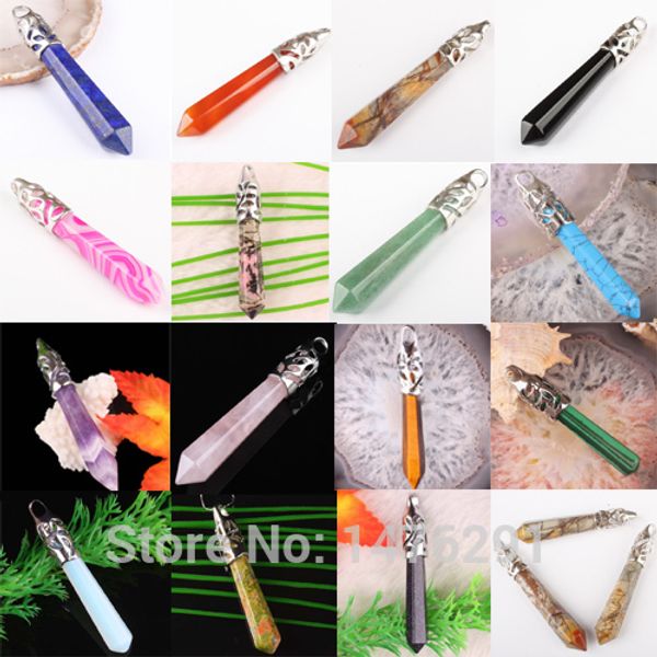 

63x10mm rhodonite rose pink quartz botswana onyx opal lapis green howlite stone aventurine faceted bead pendulum pendant 1 pcs, Black