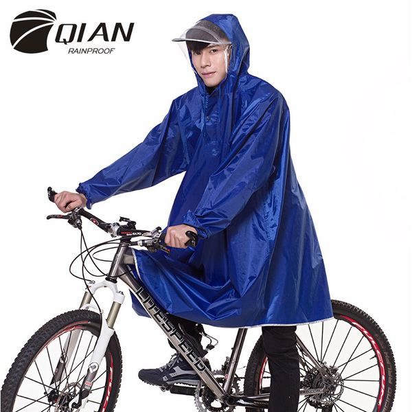 

qian rainproof professional long thicker raincoat with hooded transparent brim cycling travel equipment rainwear