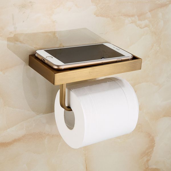 

vintage toilet paper holder with phone shelf wall mounted bathroom roll paper holder mobile phone rack antique brass finish