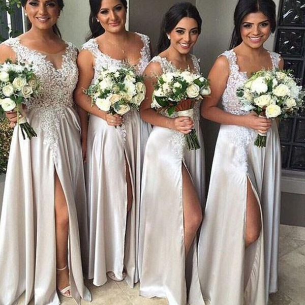 

сексуальная a-line длинные платья невесты кружева аппликация рукавов тафта длина пола свадебные платья мода сторона сплит 2018 пром платья, White;pink