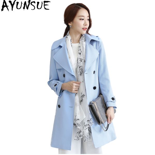 

ayunsue trench female coat women's windbreaker long korean spring autumn elegant womens clothing coats abrigo mujer kj396, Tan;black