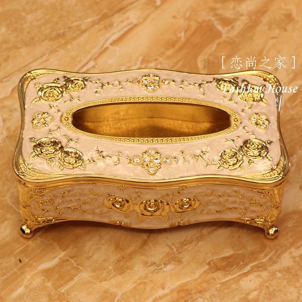 

fashion rose rectangular tissue box europe napkin box paper rose quality luxury metal alloy decoration