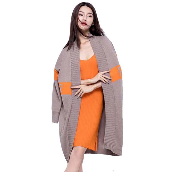 

autumn winter long trench coat women knitted cashmere trench coat fashion embroidery open stitch trend knitting outwear new, Tan;black