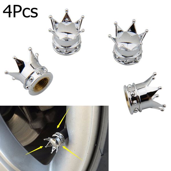 

4pcs universal chrome crown style car tire air valve stems cover caps wheel rims