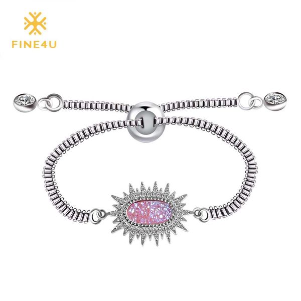 

2018 new fine4u b027 natural druzy stone charm bracelet for women adjustable chain link bracelet paved with cz femme, Black