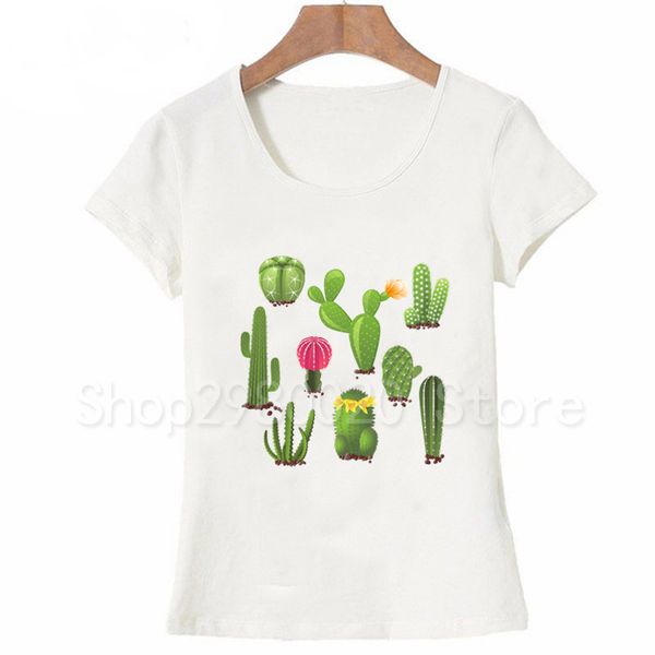 

new summer women t-shirt fashion succulents art t-shirt cactus watercolor print female tee cute girl camisetas t shirts, White