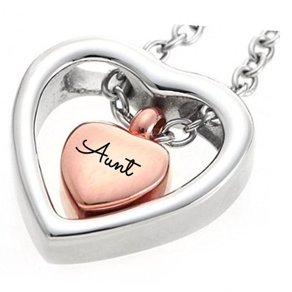 

european and american necklace in memory of a family of hearts pendant aunt stainless steel cremation ash funeral jewelry, Silver