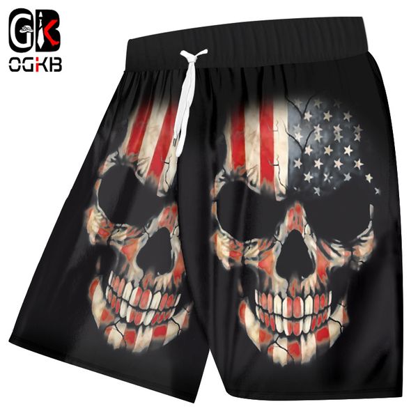 

ogkb men swimshorts summer cool print american flag 3d board shorts skull bermuda shorts man fitness workout knee-length trouser, White;black