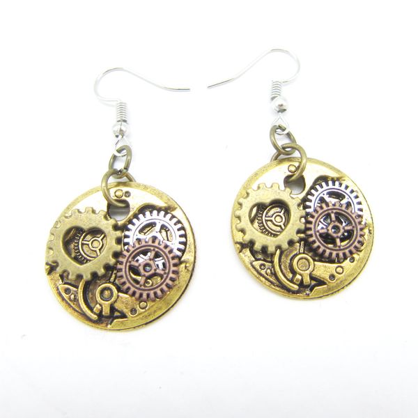 

various colors vintage machanism gears steampunk drop earrings, Silver