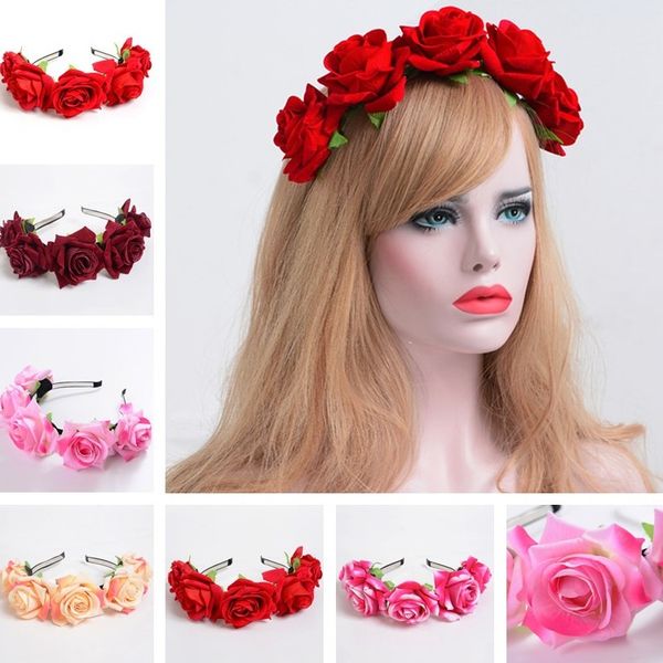 

new wreath hair bows bohemia handmade artificial rose hairband seaside flower hairband crown wedding bridal headdress wreath t6i058