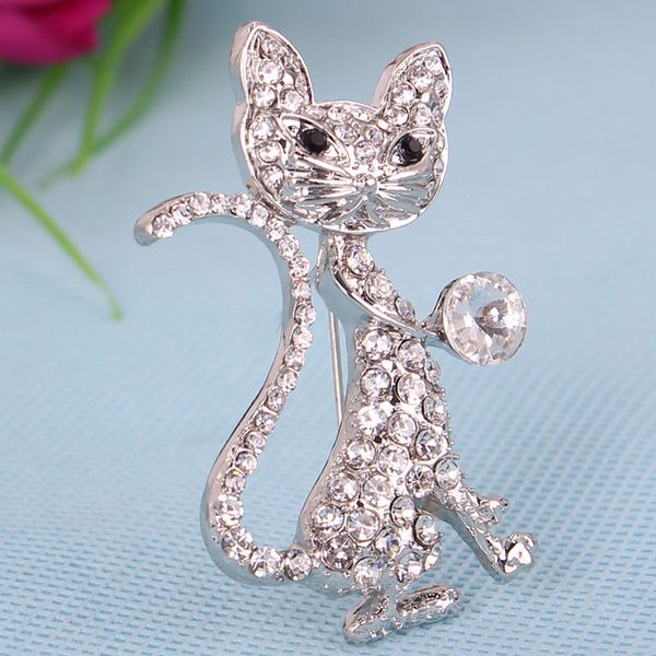 Carino animale gatto spilla per le donne strass gattino spilla vestito spilla regalo per amore fidanzata con spedizione epacket