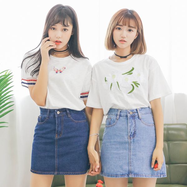 

women's tshirt japan punk kawaii ulzzang school fresh butterfly and flower pattern t-shirt female korean harajuku for women, White