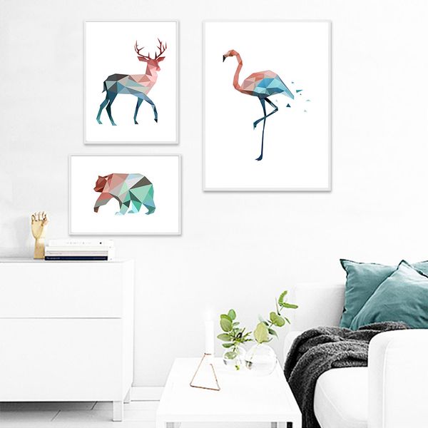 

geometry flamingo bear wall art canvas abstract painting minimalist nordic posters prints decoration pictures modern home decor