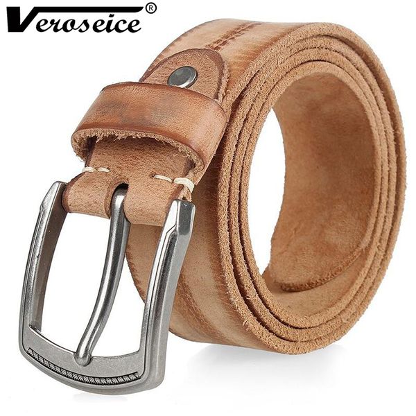 

veroseice] new fashion men belts cow genuine leather luxury strap classpin buckle for jeans cowhide male belt, Black;brown