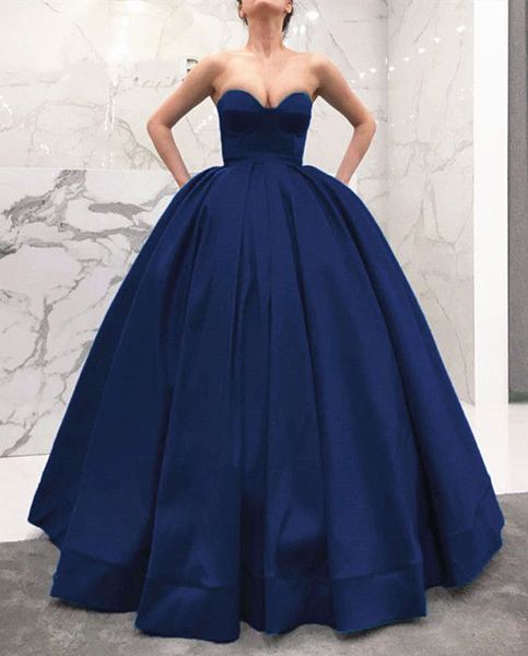 

fashion navy prom dress long 2018 ball gown for women girls lace up back satin sweetheart quinceanera dress evening formal wear, Red
