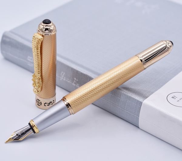 

jinhao luxurious fountain pen classic style dragon clip, medium nib golden writing signature pen business office supplies