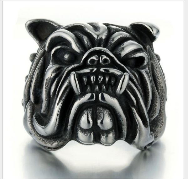 

animal ornaments men's bulldog ring aggressive character, Silver