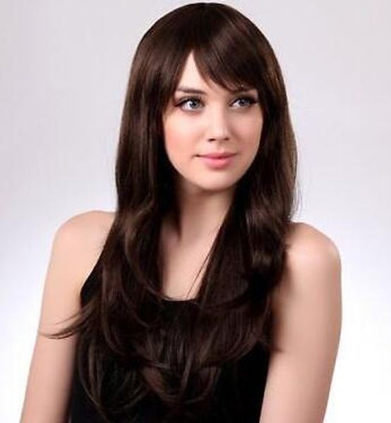 

fixsf843 new stylish fancy long wavy fashion dark brown hair wig wigs for women, Black;brown