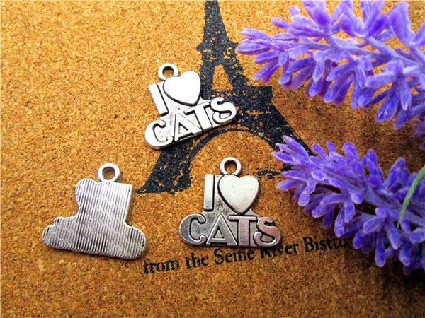 

30pcs of antique tibetan silver i love cats charms pendants 23x21mm, Bronze;silver