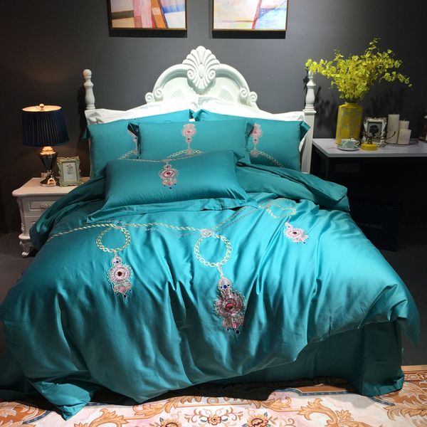 

egyptian cotton bedsheet set quilt/duvet cover bed set pillowcase oriental embroidery bedding  king size 4pieces