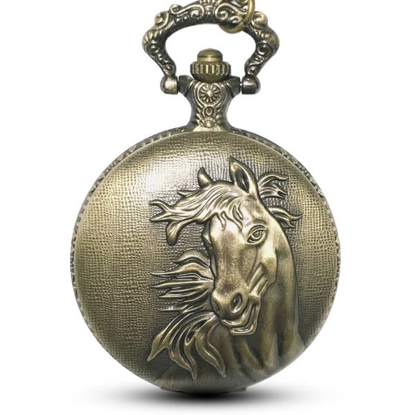 

bronze horse pocket watch chains necklace vintage engraved quartz pocket watches steampunk for men women gifts reloj de bolsillo, Slivery;golden