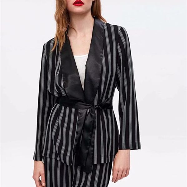 

women popular new z0816t11 europe and america 2018 autumn new stripe and kimono lace coat 8975, Black;brown