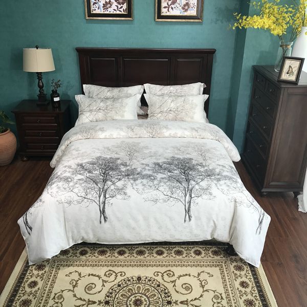 100 Cotton Satin Process Tree Print Bedding Set Queen King Size