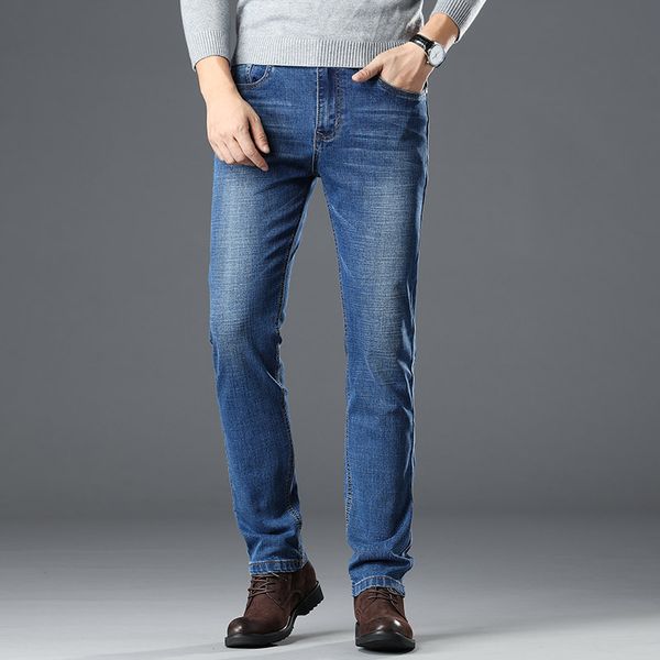 

sulee brand winter new men's slim jeans business casual elastic skinny jean black blue denim pants male brand trousers 38 40
