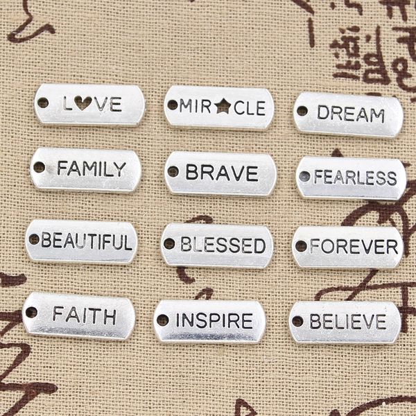 

15pcs charms plates warrior namaste brave enough family 21*8mm tibetan silver pendant findings accessories diy vintage necklace, Bronze;silver