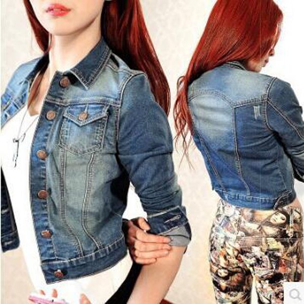 

Hooded Slim Light Washed Long Sleeve Streetwear Jeans Jacket Short Style Coats Basic Spring Women Washed Short Denim Jacket Outerwear